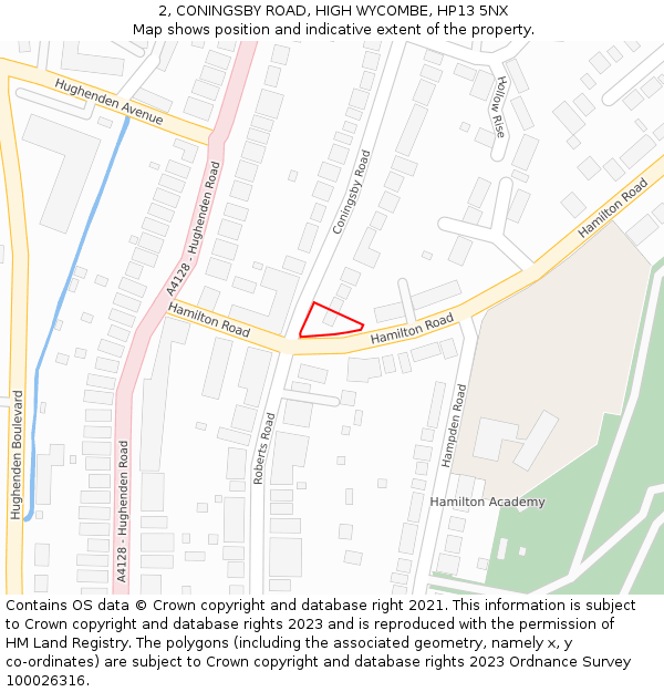 2, CONINGSBY ROAD, HIGH WYCOMBE, HP13 5NX: Location map and indicative extent of plot