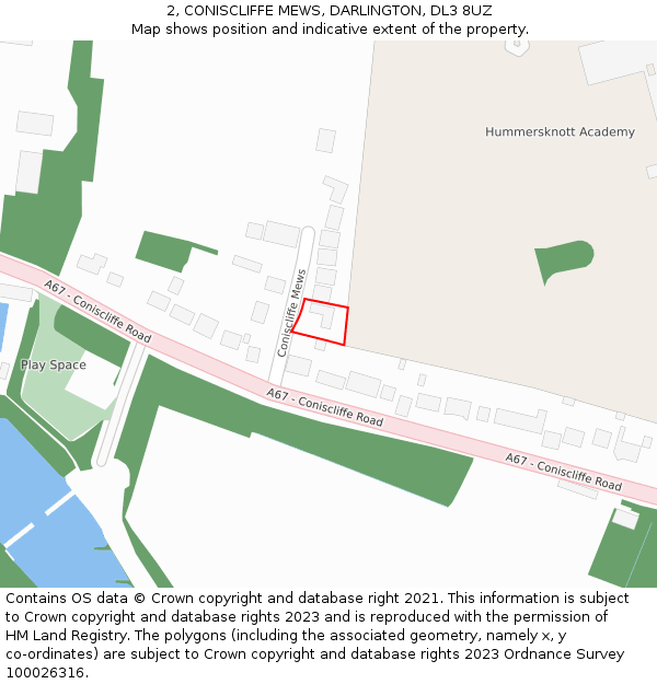 2, CONISCLIFFE MEWS, DARLINGTON, DL3 8UZ: Location map and indicative extent of plot