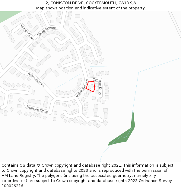 2, CONISTON DRIVE, COCKERMOUTH, CA13 9JA: Location map and indicative extent of plot