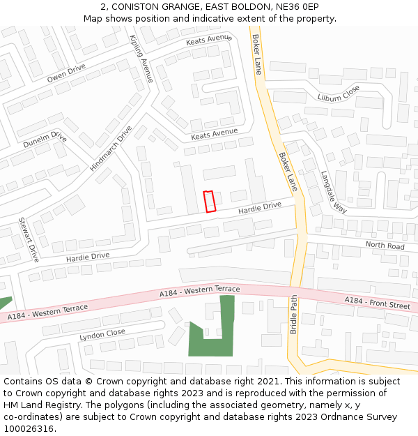 2, CONISTON GRANGE, EAST BOLDON, NE36 0EP: Location map and indicative extent of plot
