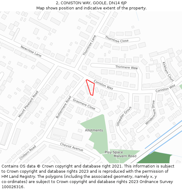 2, CONISTON WAY, GOOLE, DN14 6JP: Location map and indicative extent of plot