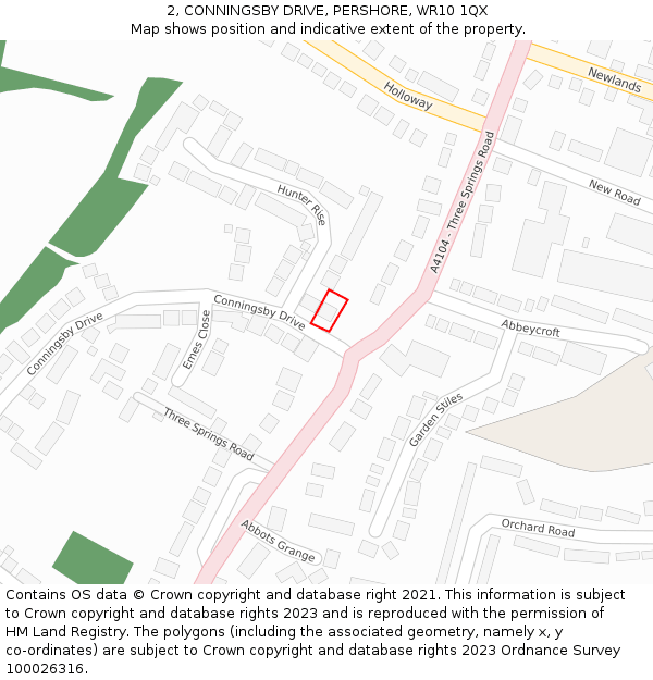 2, CONNINGSBY DRIVE, PERSHORE, WR10 1QX: Location map and indicative extent of plot
