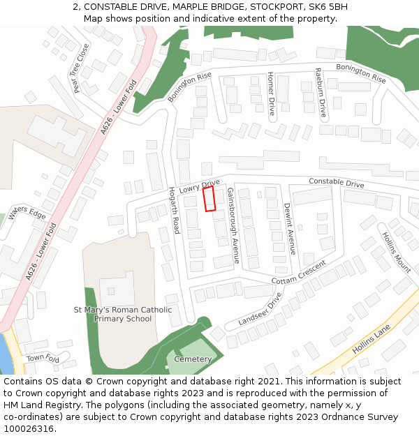 2, CONSTABLE DRIVE, MARPLE BRIDGE, STOCKPORT, SK6 5BH: Location map and indicative extent of plot