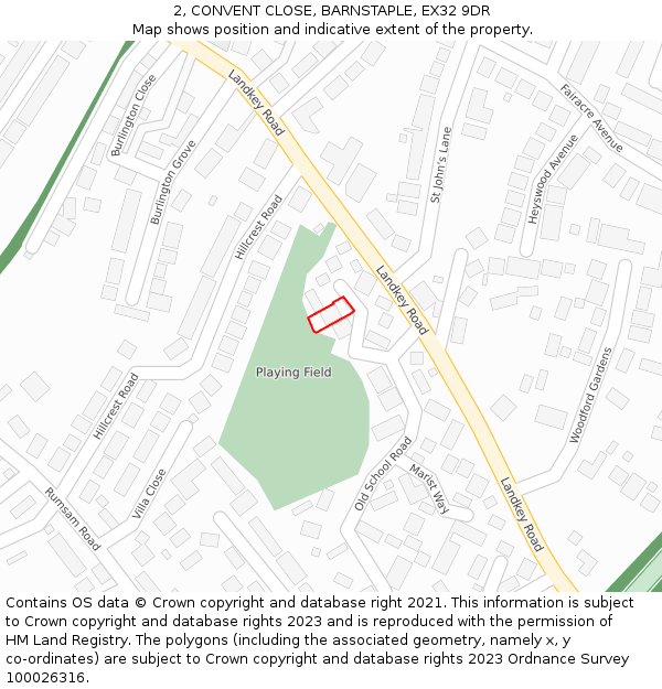 2, CONVENT CLOSE, BARNSTAPLE, EX32 9DR: Location map and indicative extent of plot