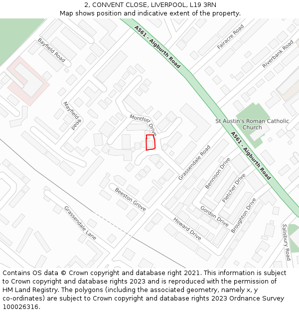 2, CONVENT CLOSE, LIVERPOOL, L19 3RN: Location map and indicative extent of plot