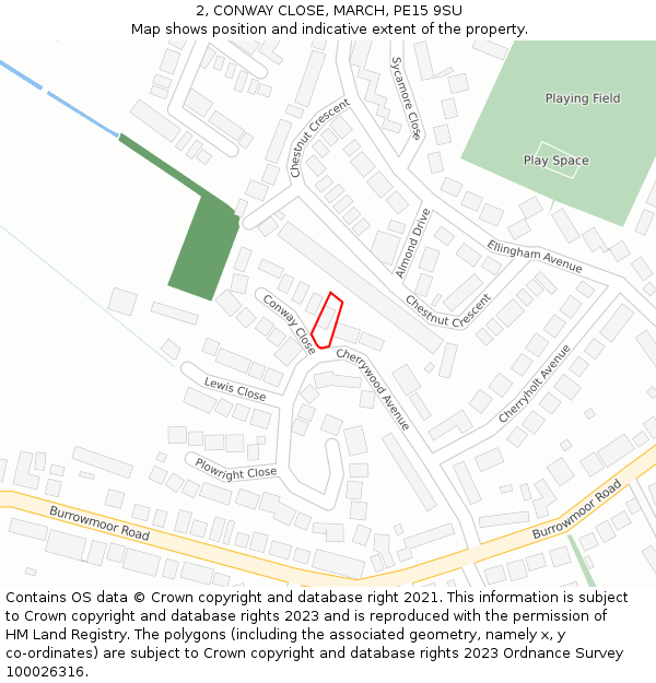 2, CONWAY CLOSE, MARCH, PE15 9SU: Location map and indicative extent of plot