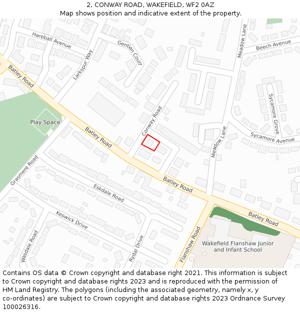 2, CONWAY ROAD, WAKEFIELD, WF2 0AZ: Location map and indicative extent of plot