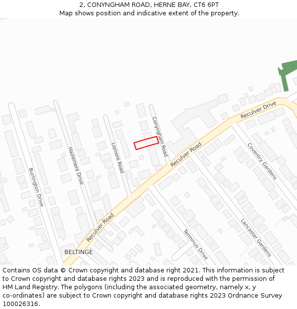 2, CONYNGHAM ROAD, HERNE BAY, CT6 6PT: Location map and indicative extent of plot