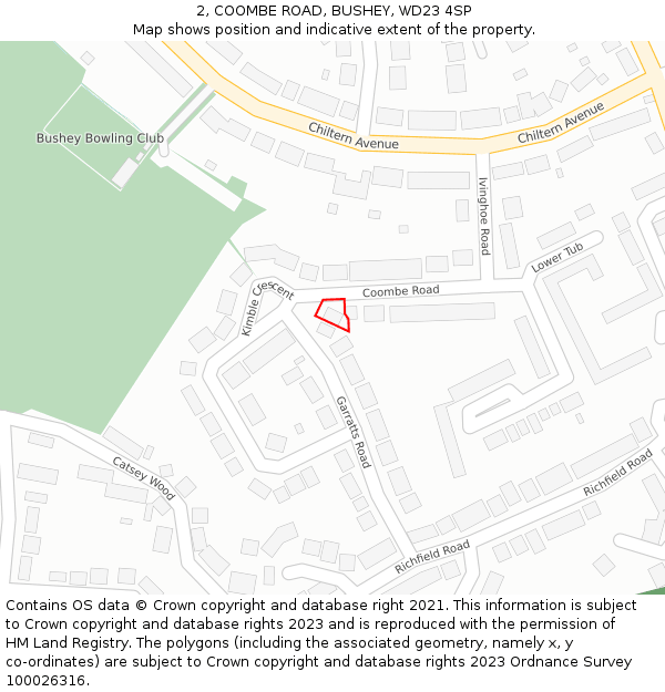 2, COOMBE ROAD, BUSHEY, WD23 4SP: Location map and indicative extent of plot