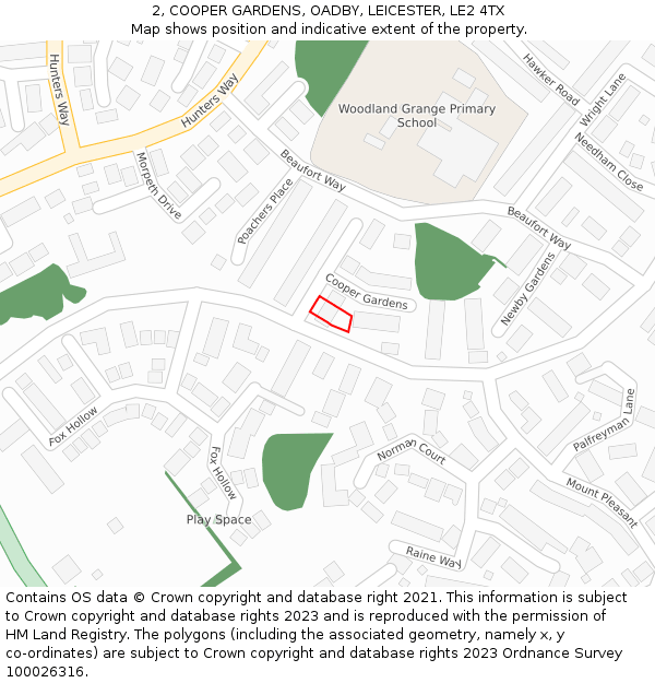 2, COOPER GARDENS, OADBY, LEICESTER, LE2 4TX: Location map and indicative extent of plot
