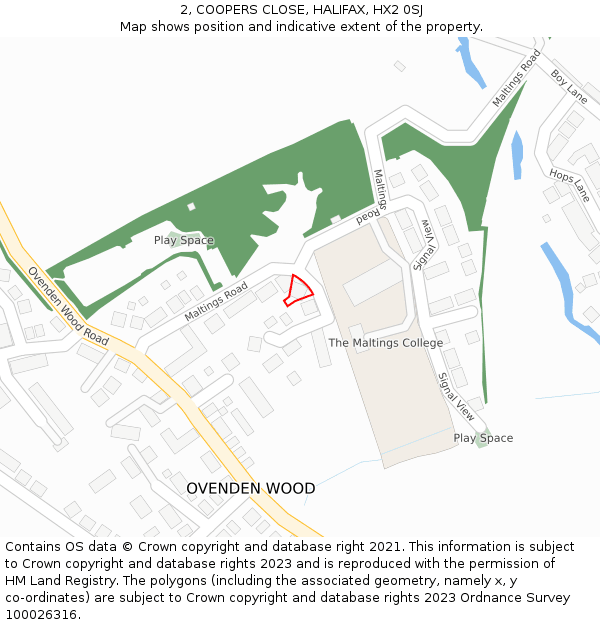 2, COOPERS CLOSE, HALIFAX, HX2 0SJ: Location map and indicative extent of plot