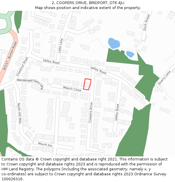 2, COOPERS DRIVE, BRIDPORT, DT6 4JU: Location map and indicative extent of plot