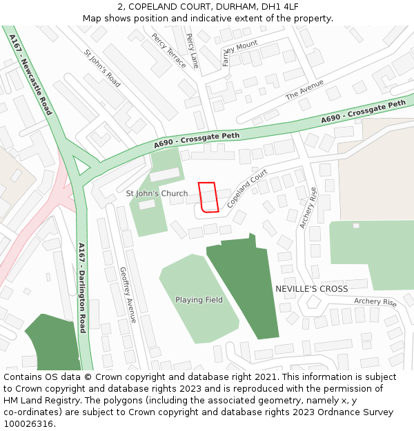 2, COPELAND COURT, DURHAM, DH1 4LF: Location map and indicative extent of plot
