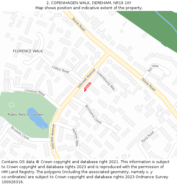 2, COPENHAGEN WALK, DEREHAM, NR19 1XY: Location map and indicative extent of plot