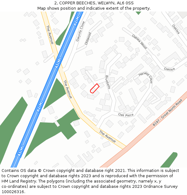 2, COPPER BEECHES, WELWYN, AL6 0SS: Location map and indicative extent of plot