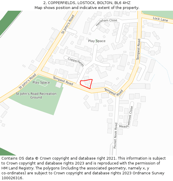 2, COPPERFIELDS, LOSTOCK, BOLTON, BL6 4HZ: Location map and indicative extent of plot
