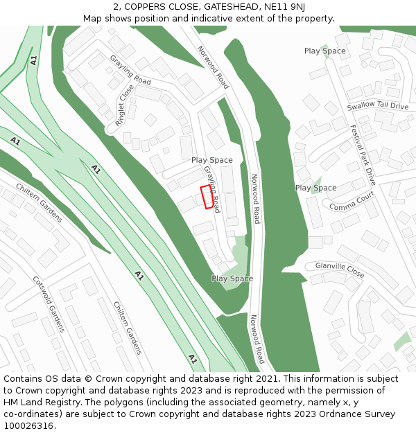 2, COPPERS CLOSE, GATESHEAD, NE11 9NJ: Location map and indicative extent of plot