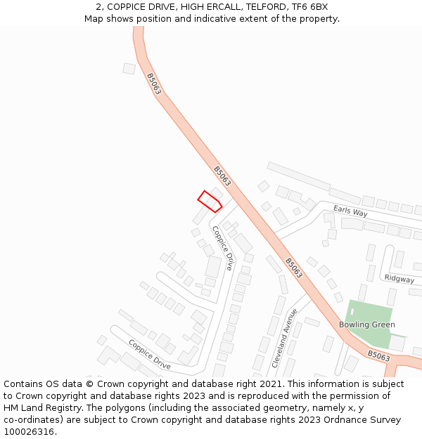 2, COPPICE DRIVE, HIGH ERCALL, TELFORD, TF6 6BX: Location map and indicative extent of plot