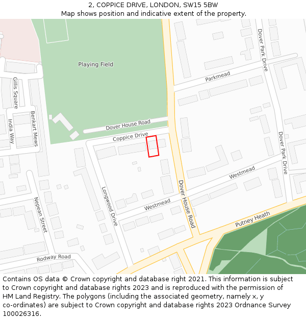 2, COPPICE DRIVE, LONDON, SW15 5BW: Location map and indicative extent of plot