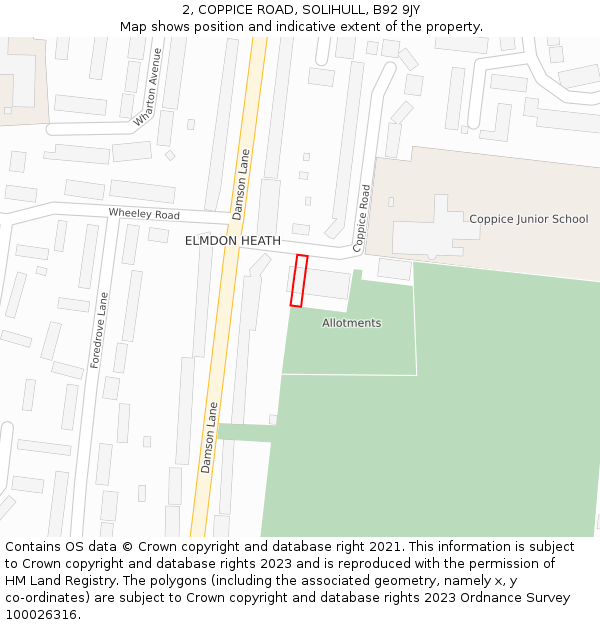 2, COPPICE ROAD, SOLIHULL, B92 9JY: Location map and indicative extent of plot