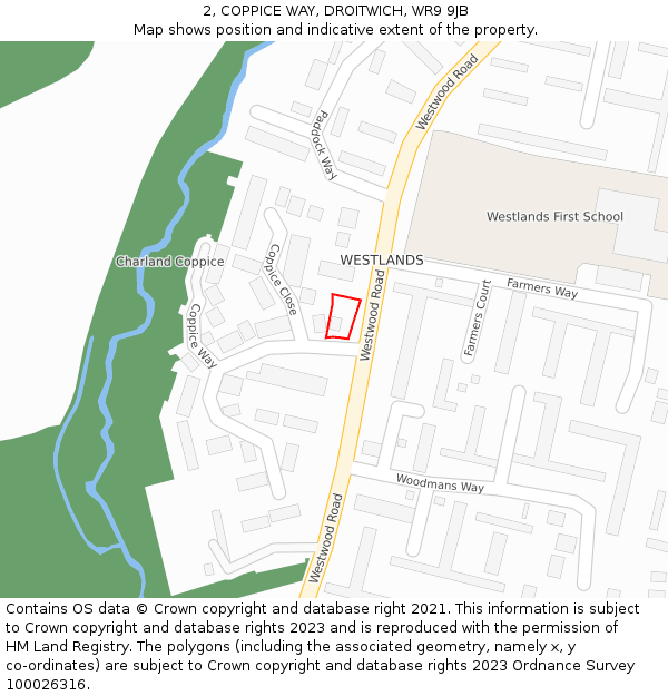 2, COPPICE WAY, DROITWICH, WR9 9JB: Location map and indicative extent of plot