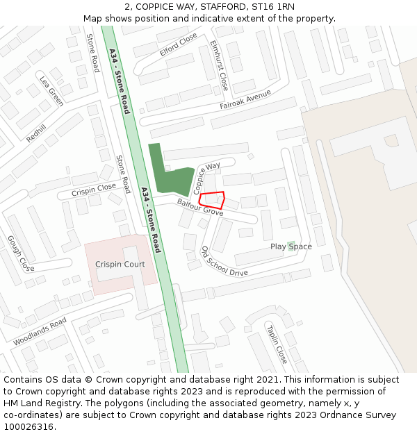 2, COPPICE WAY, STAFFORD, ST16 1RN: Location map and indicative extent of plot