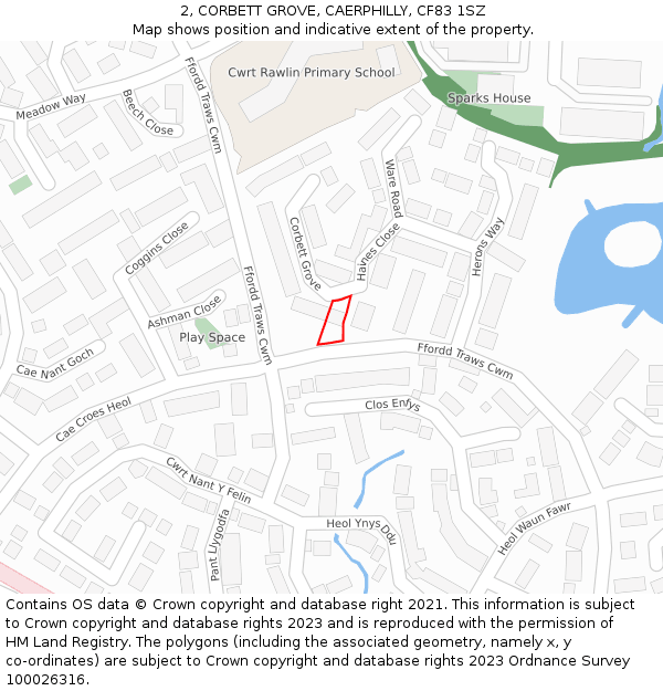 2, CORBETT GROVE, CAERPHILLY, CF83 1SZ: Location map and indicative extent of plot