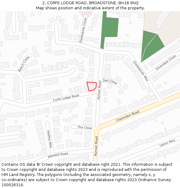 2, CORFE LODGE ROAD, BROADSTONE, BH18 9NQ: Location map and indicative extent of plot