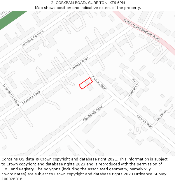 2, CORKRAN ROAD, SURBITON, KT6 6PN: Location map and indicative extent of plot