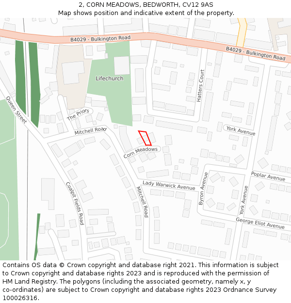 2, CORN MEADOWS, BEDWORTH, CV12 9AS: Location map and indicative extent of plot