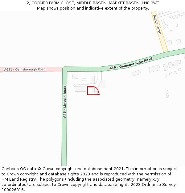 2, CORNER FARM CLOSE, MIDDLE RASEN, MARKET RASEN, LN8 3WE: Location map and indicative extent of plot