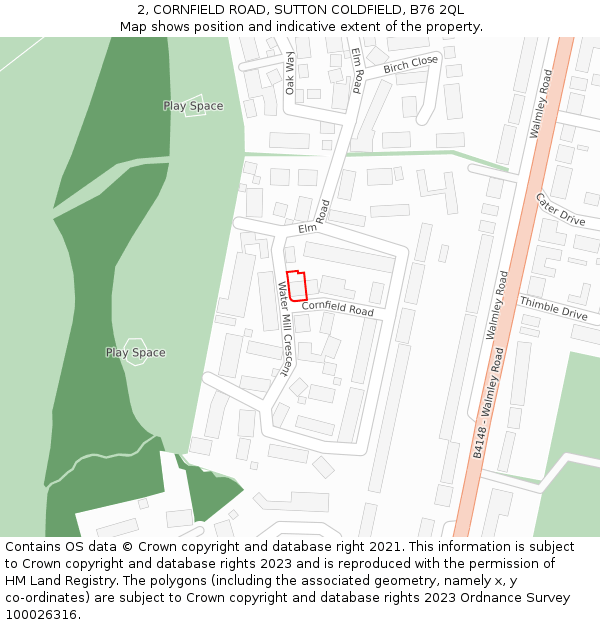 2, CORNFIELD ROAD, SUTTON COLDFIELD, B76 2QL: Location map and indicative extent of plot