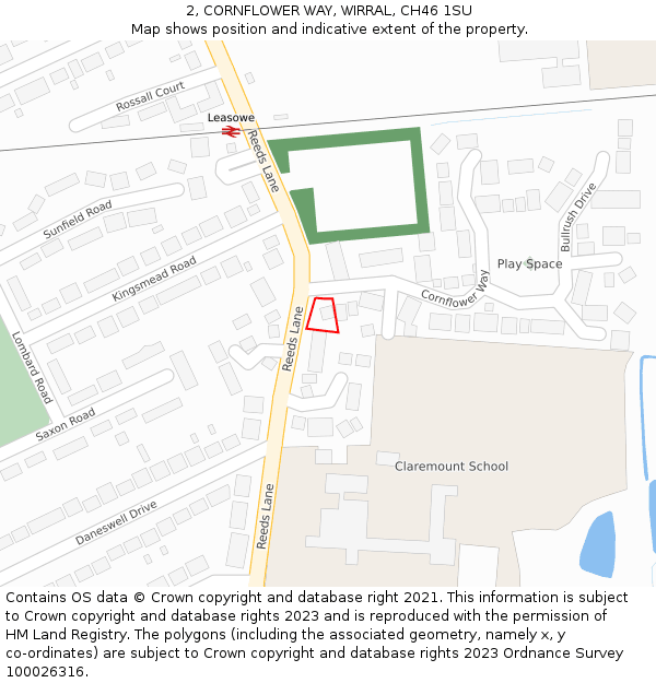 2, CORNFLOWER WAY, WIRRAL, CH46 1SU: Location map and indicative extent of plot