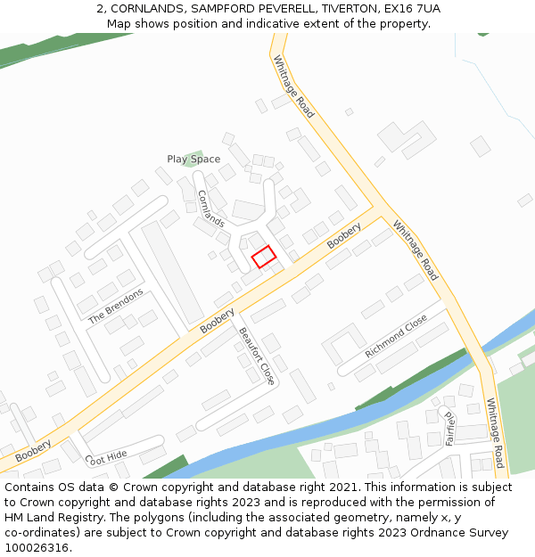 2, CORNLANDS, SAMPFORD PEVERELL, TIVERTON, EX16 7UA: Location map and indicative extent of plot