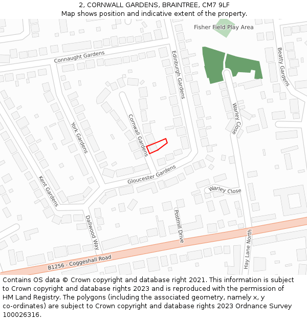 2, CORNWALL GARDENS, BRAINTREE, CM7 9LF: Location map and indicative extent of plot