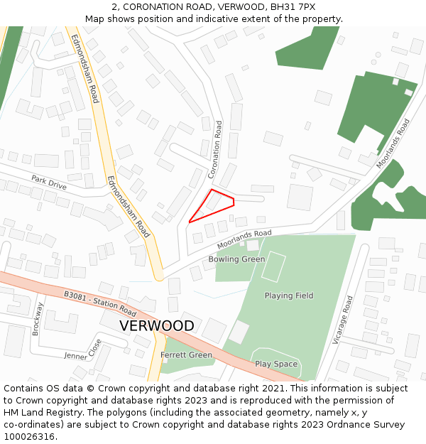 2, CORONATION ROAD, VERWOOD, BH31 7PX: Location map and indicative extent of plot