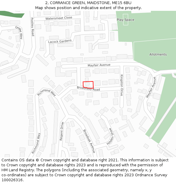 2, CORRANCE GREEN, MAIDSTONE, ME15 6BU: Location map and indicative extent of plot