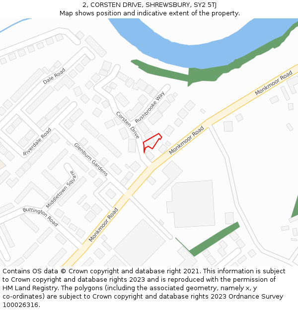 2, CORSTEN DRIVE, SHREWSBURY, SY2 5TJ: Location map and indicative extent of plot