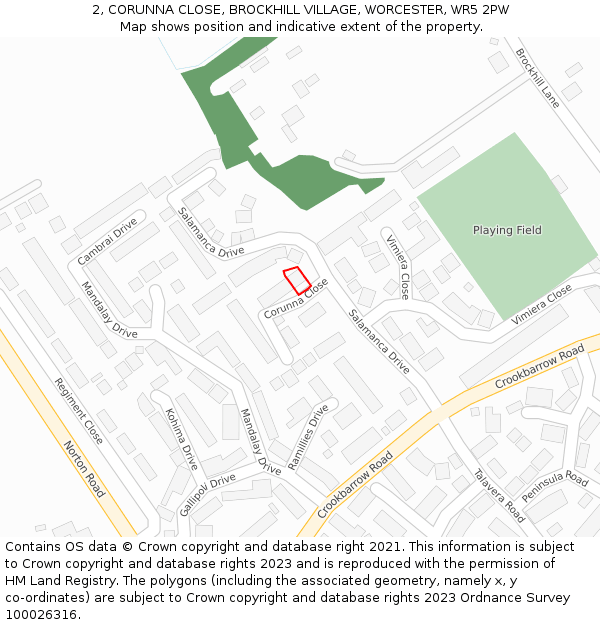 2, CORUNNA CLOSE, BROCKHILL VILLAGE, WORCESTER, WR5 2PW: Location map and indicative extent of plot