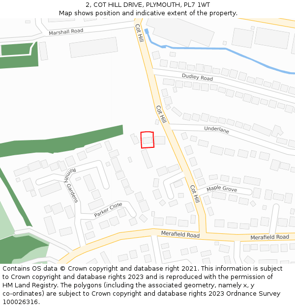 2, COT HILL DRIVE, PLYMOUTH, PL7 1WT: Location map and indicative extent of plot