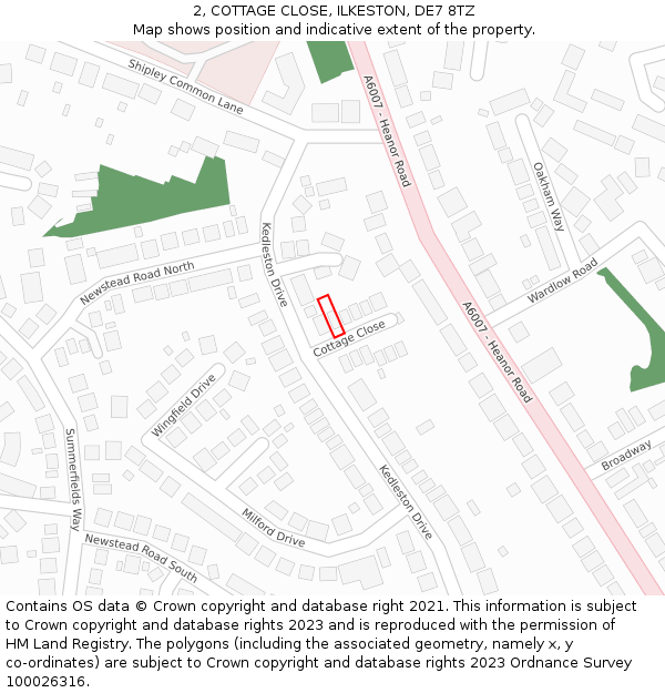 2, COTTAGE CLOSE, ILKESTON, DE7 8TZ: Location map and indicative extent of plot