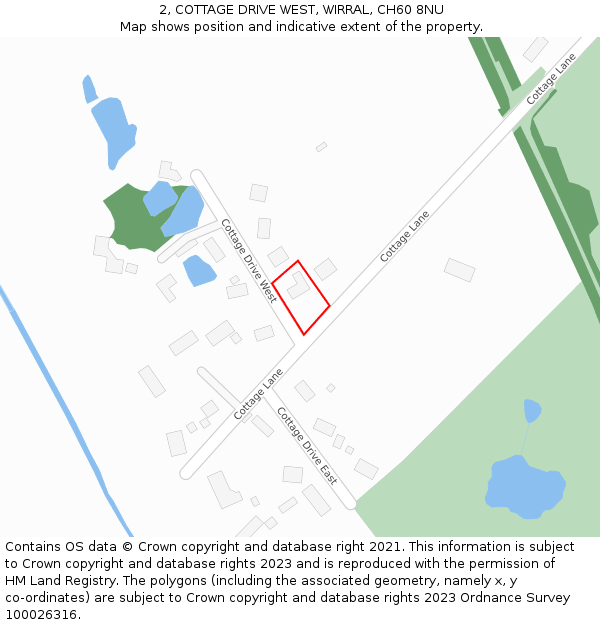 2, COTTAGE DRIVE WEST, WIRRAL, CH60 8NU: Location map and indicative extent of plot