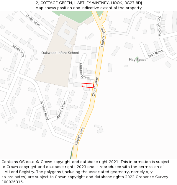 2, COTTAGE GREEN, HARTLEY WINTNEY, HOOK, RG27 8DJ: Location map and indicative extent of plot