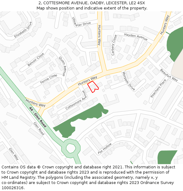 2, COTTESMORE AVENUE, OADBY, LEICESTER, LE2 4SX: Location map and indicative extent of plot