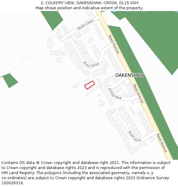 2, COUNTRY VIEW, OAKENSHAW, CROOK, DL15 0SH: Location map and indicative extent of plot