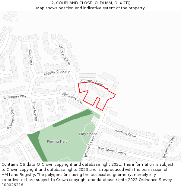2, COUPLAND CLOSE, OLDHAM, OL4 2TQ: Location map and indicative extent of plot