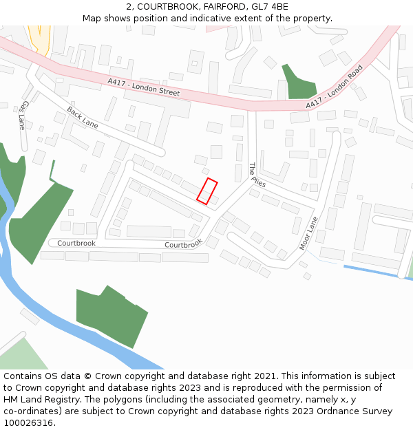 2, COURTBROOK, FAIRFORD, GL7 4BE: Location map and indicative extent of plot