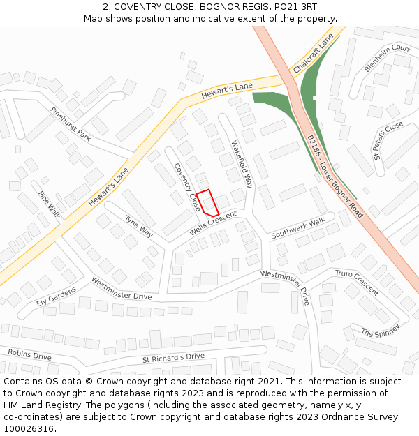 2, COVENTRY CLOSE, BOGNOR REGIS, PO21 3RT: Location map and indicative extent of plot