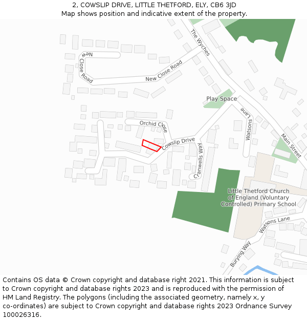 2, COWSLIP DRIVE, LITTLE THETFORD, ELY, CB6 3JD: Location map and indicative extent of plot