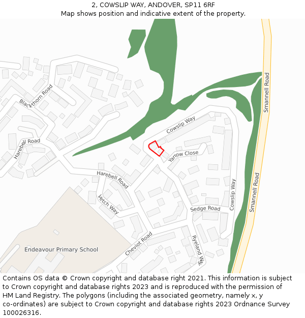 2, COWSLIP WAY, ANDOVER, SP11 6RF: Location map and indicative extent of plot